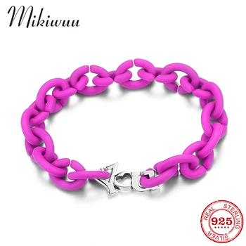 

Silver-color Bead Charm Hard Rubber X Link Fashion Bracelet Cuff for Women Deep Pink Acrylic Bracelet Bohemian jewelry
