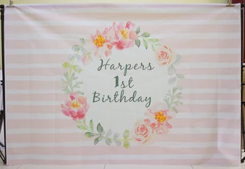 

Happy First Birthday Party Backdrop Girl Christening Banner Photo Background Orange Stripes Scene Setter Wall Decoration Posters