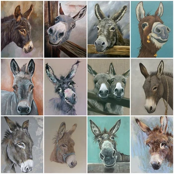

HUACAN 5D DIY Diamond Embroidery Donkey Cross Stitch Kit Full Square Round Diamond Painting Animal Home Decor
