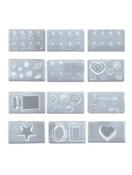 

12Pcs Button Flower Key English Letters Pendant Mold Kit Jewelry Making Tools 634D