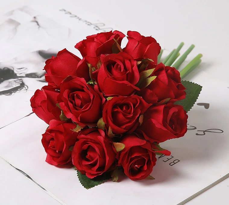JAROWN 12 Heads Rose Artificial Rose Bouquets Simulation Silk Fake Flowers Wedding Decoration Holding Flowers Home Decor Flores (18)