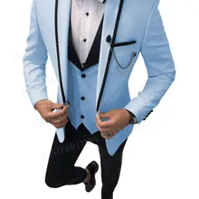 ANNIEBRITNEY официальные небесно-голубые мужские костюмы для бизнеса, приталенный Свадебный Мужской Блейзер, смокинг для жениха на заказ, плюс размер, мужской комплект