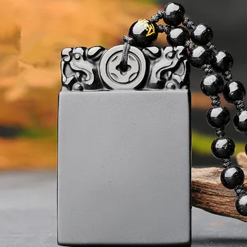 

Black Obsidian Necklace Pendant Chinese Pi Xiu Feng Shui Attract Wealth Natural Gemstone Jewelry Mens Vintage Birthday Gift Fash