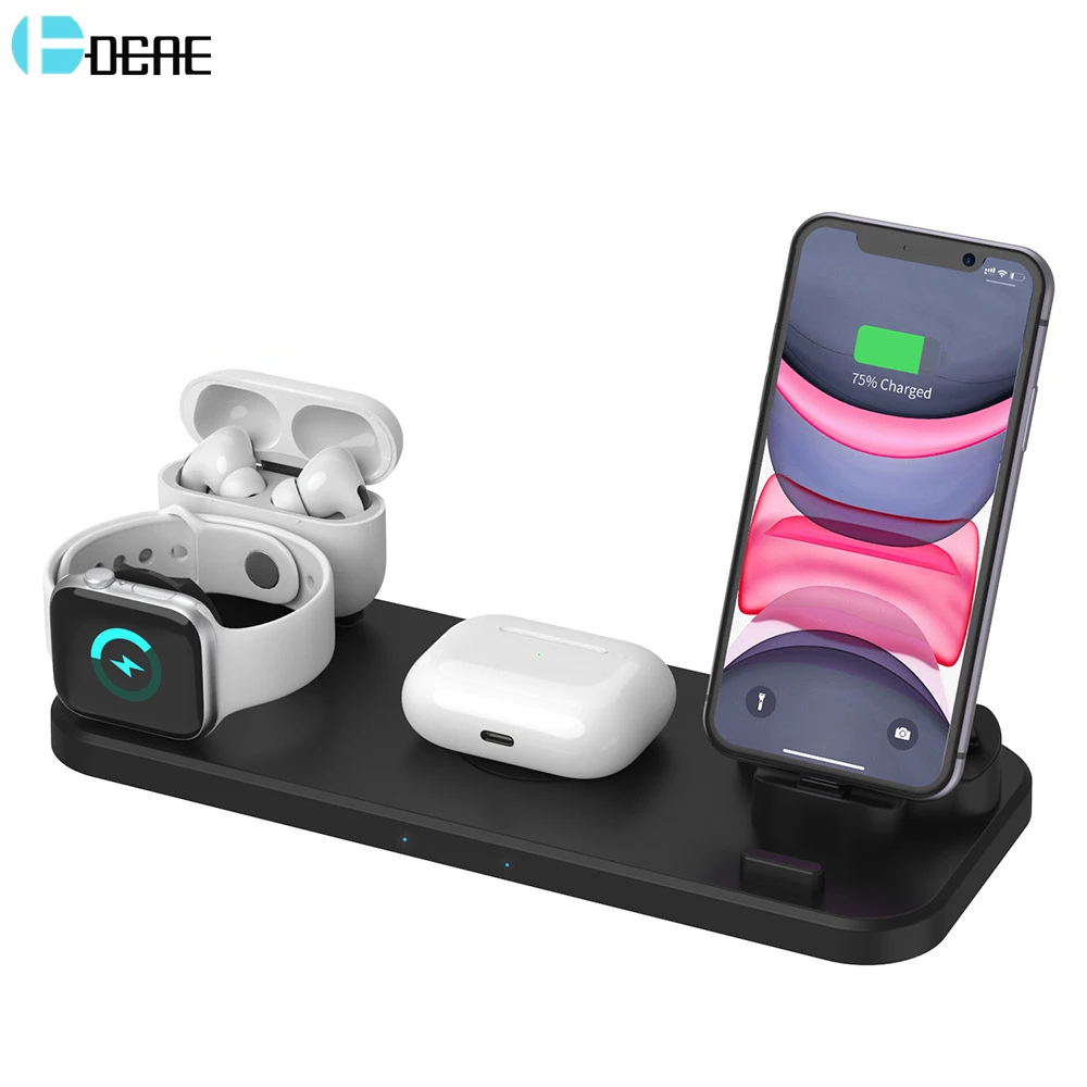 6 в 1 Qi Беспроводная зарядка USB Type C зарядное устройство подставка для iPhone SE 2 11 X XS Max