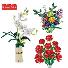 Bloc de construction pour Bouquet de saint valentin, modèle de cadeau pour fille, plante florale romantique, bonsaï, décoration de maison, bricolage, jouet assemblé en brique