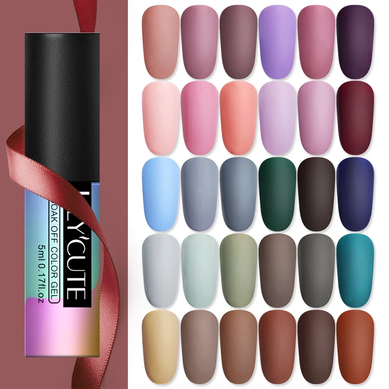 LILYCUTE 5ml Matte Gel Polish Soak Off UV LED Gel Varnish Long Lasting Grey Pure Nail Color UV Nail Gel Varnish DIY Art Design