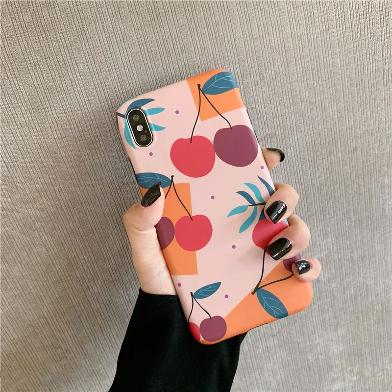 

ins lovely cherry phone cases for iphone XS Max X XR XS Matte soft TPU Case For iphone 7 8 6 6s plus back cover