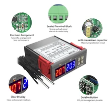 Двойной цифровой термостат инкубатора регулятор температуры два реле выход терморегулятор 10A Отопление охлаждения 12 В 24 В 220 В