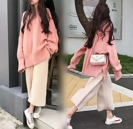

2019 Spring And Autumn Maternity Clothes Loose-Fit Slit Round-neck Long-sleeved Pullover Women's + Knit Loose Pants Laziness Two