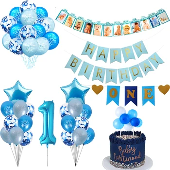 

WEIGAO First Birthday Photo Clips Banner Garlands One Year Old Blue 1 Number Balloons Baby Shower Boy Birthday Decor Supplies