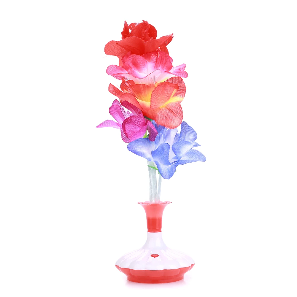 Beautiful Fiber Flower Light Kapok Vase Blossom Home Plastic Colorful Bouquet Room Christmas Optical Fiber Lamp