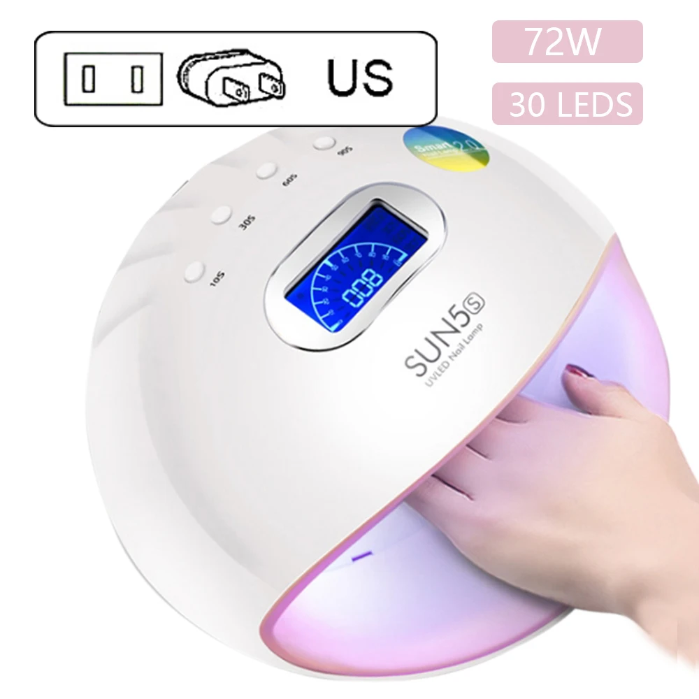 SUN5 S 72W LED Nail Lamp Nail Dryer Dual hands 30 PCS LEDs UV Lamp For Curing UV Gel Nail Polish With Motion sensing LCD Display - Цвет: 72W US Plug