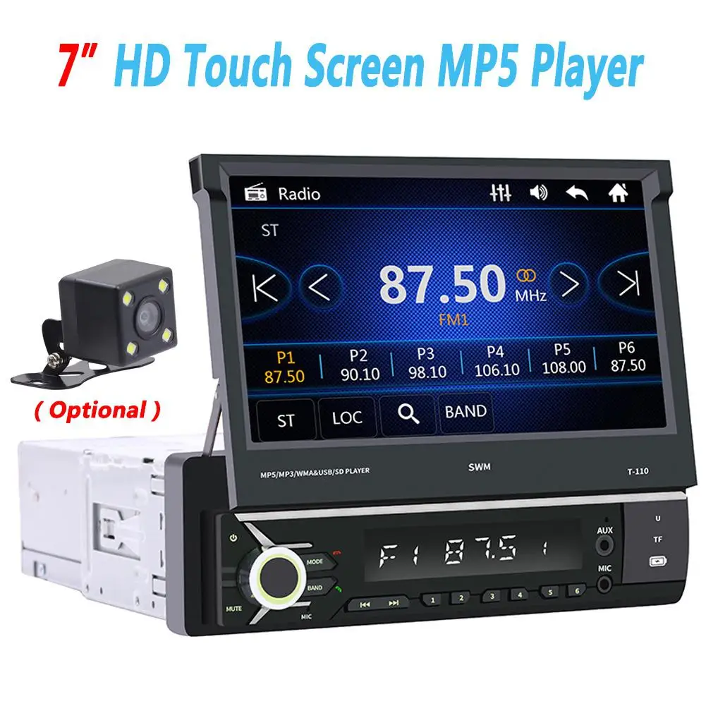 

7" Touch Screen 2Din Car MP5 Multimedia Player Bluetooth FM Transmitter USB Autoradio Reversing Parking Image Camera Support