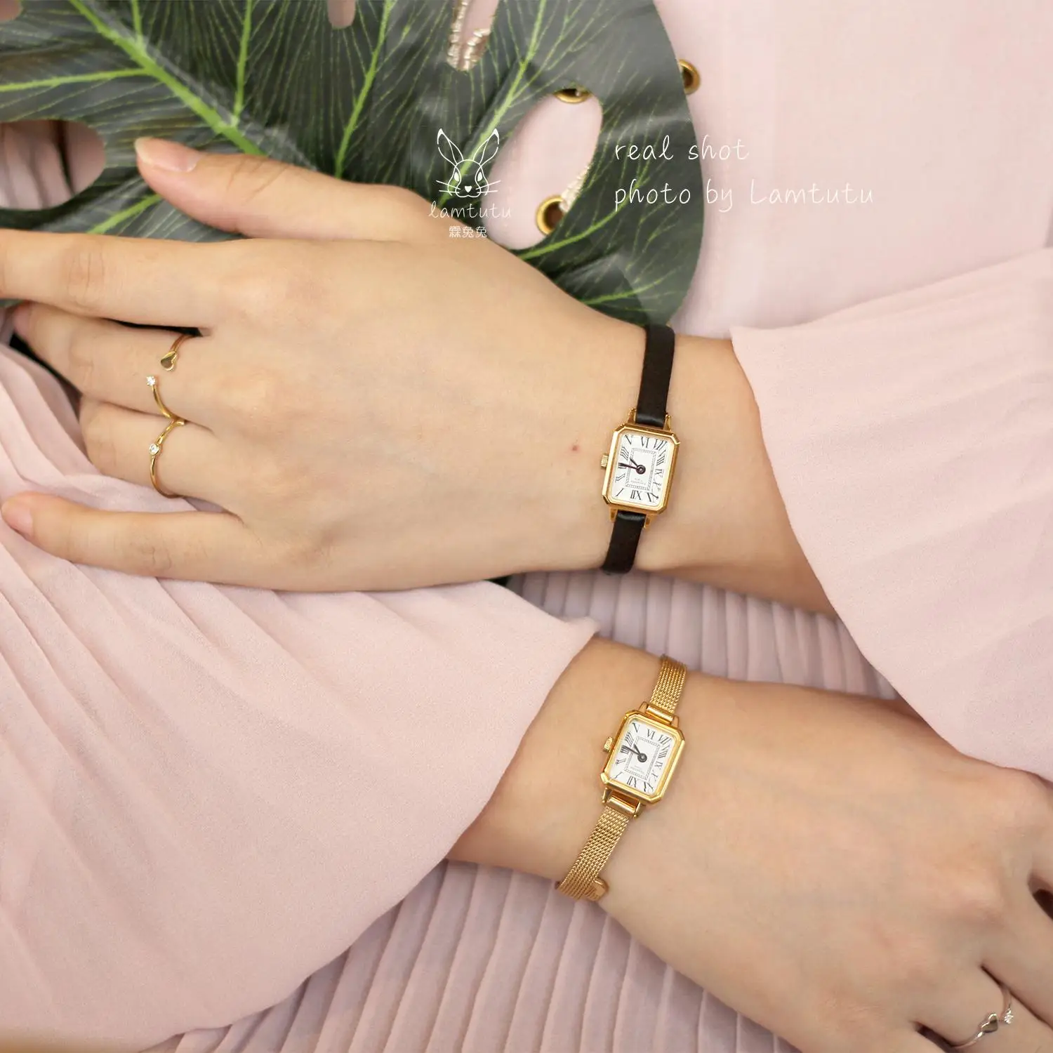 Piccolo orologio giapponese in oro piccolo quadrante rettangolare in ...