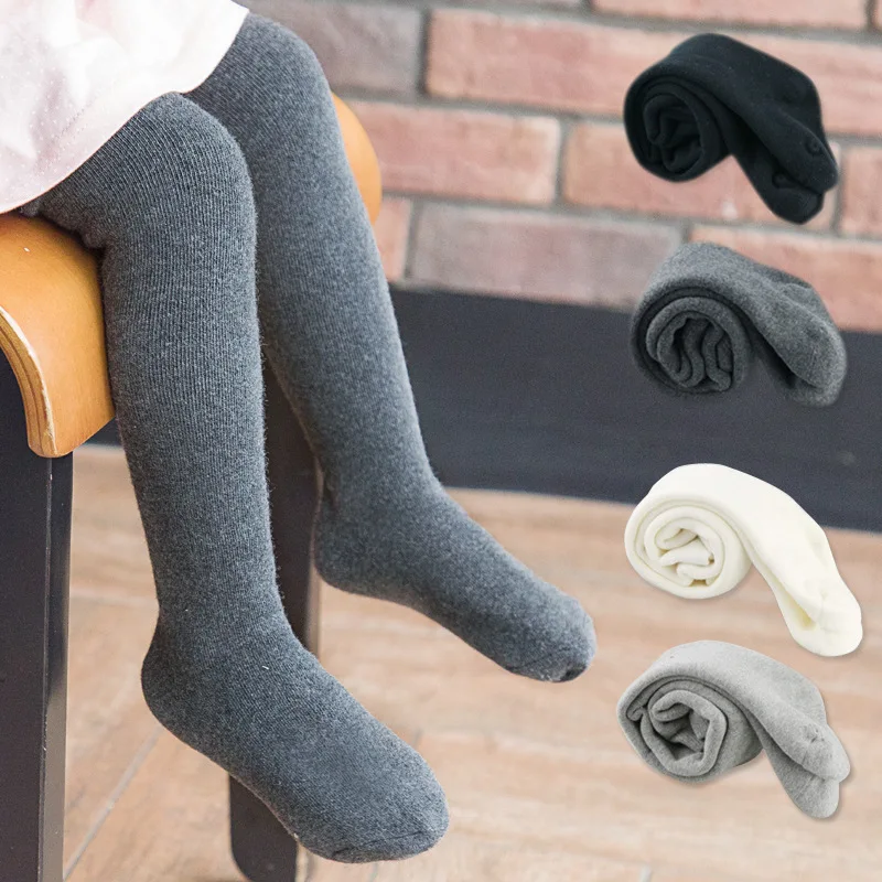 0-10Y Children's Warm Tights Thicken Cotton Baby Tights Solid Color Girls Stockings Kids Pantyhose Newborn Winter Terry Socks