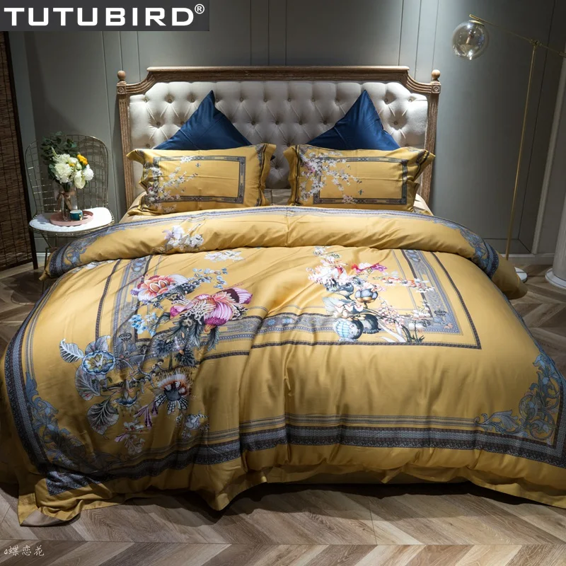TUTUBIRD-Европейский Египетский хлопок постельное белье мягкий сатин постельные принадлежности цветочный пасторальный пододеяльник наволочки покрывала 4 шт. наборы