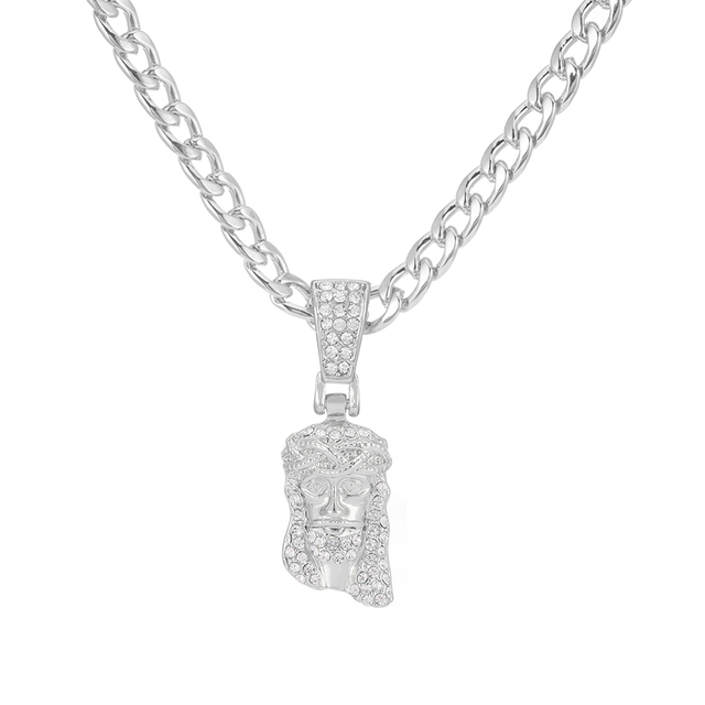 Christ Piece Head Face Pendant For Men Iced Out Shining Crystal Charm Necklace With Chain Hip Hop Jewelry