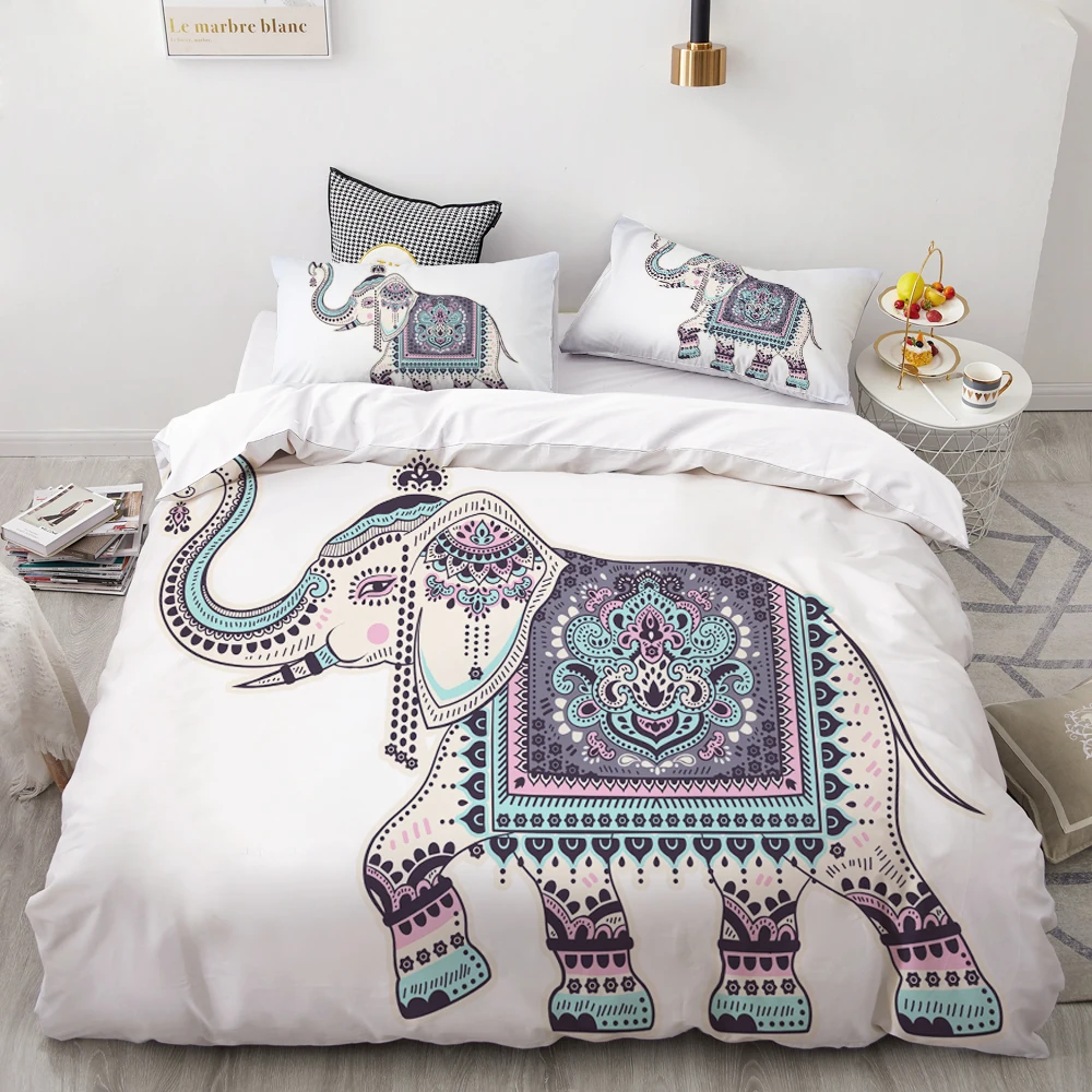Elephant-02 3D постельное белье на заказ/США королева/король/Европа, 3 шт. набор пододеяльников, одеяло/одеяло, набор покрытий, набор постельного белья богемный слон, Прямая - Цвет: Elephant-02