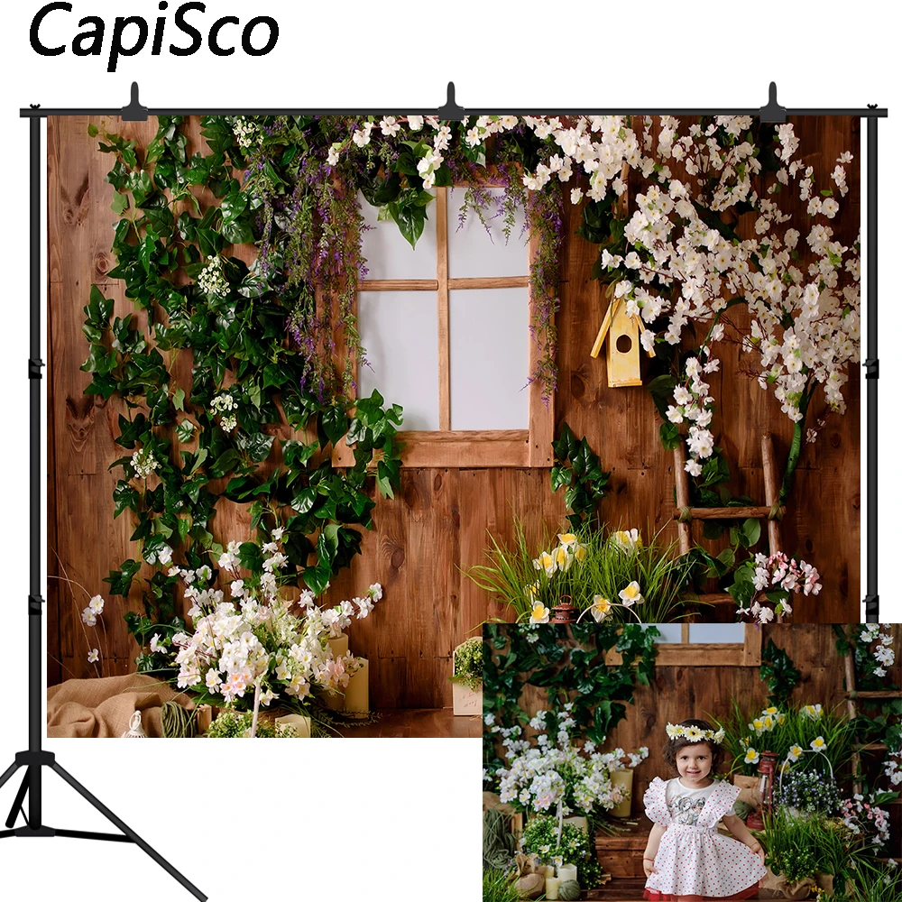 

Capisco Photography Background Spring Easter Green Grass Wood Flowers Newborn Baby Shower Portrait Backdrop Photo Studio Props