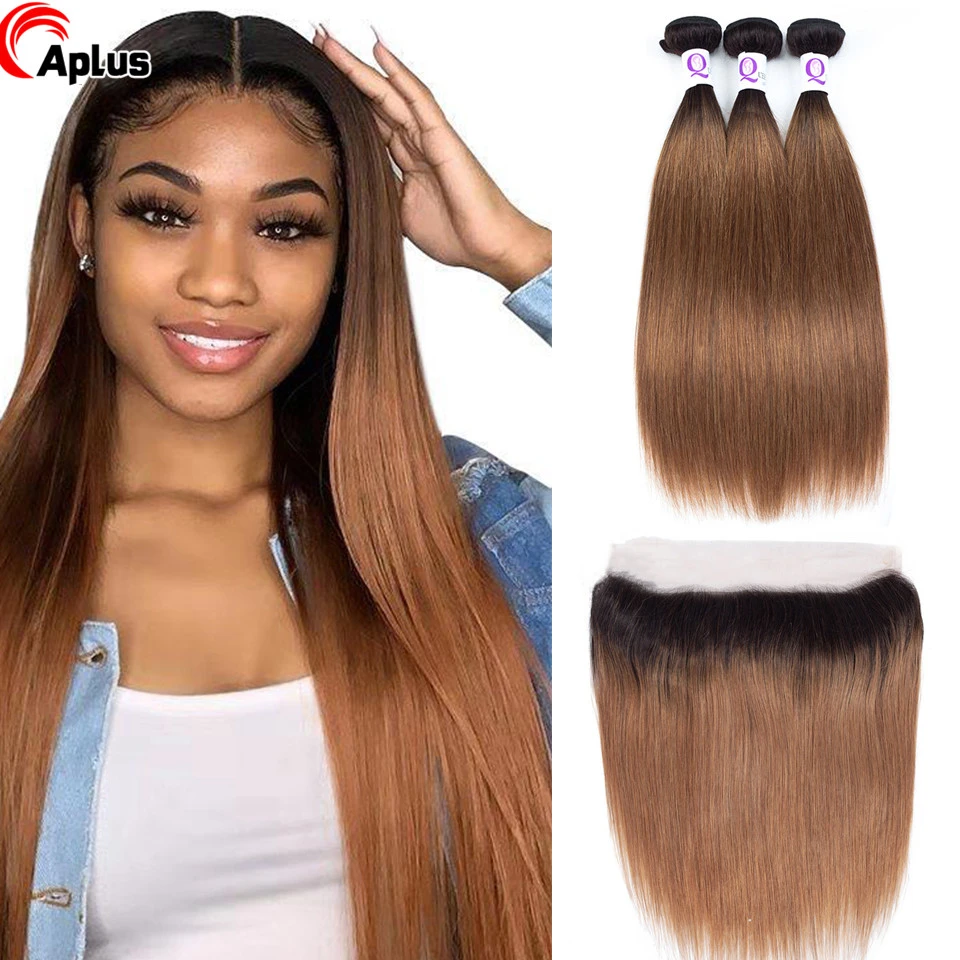 Ombre human hair bundles with frontal Clearance