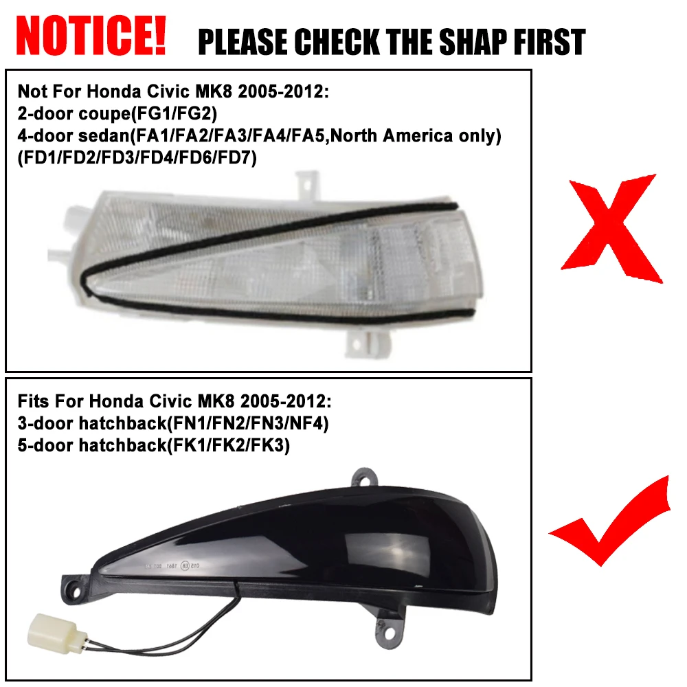 2x LED Dynamic Side Mirror Turn Signal Light For Honda Civic 8th 06-11  Hatchback