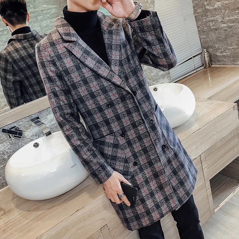 2020 Winter Thick Warm Jacket Lattice Men Windbreaker Long Loose Mens Wool Trench Coat Woolen Chaqueta Invierno Hombre 2020 Winter Thick Warm Jacket Lattice Men Windbreaker Long Loose Mens Wool Trench Coat Woolen Chaqueta Invierno Hombre