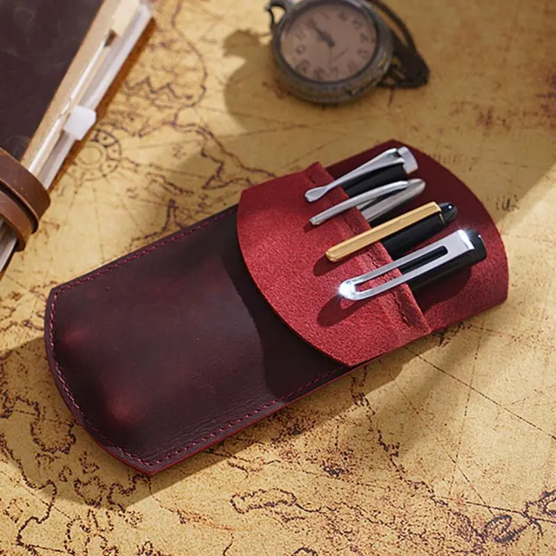 

New Handmade Leather Pencil Bag Fountain Pen Pouch Sleeve Cover Pocket Stationery