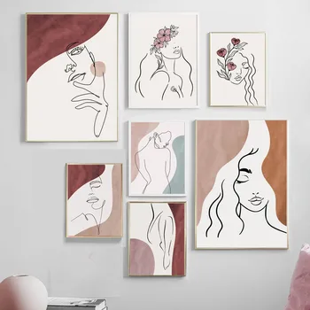 

Drew Line Flower Body Girl Wall Art Canvas Painting Abstract Nordic Posters And Prints Wall Pictures For Living Room Wall Decor