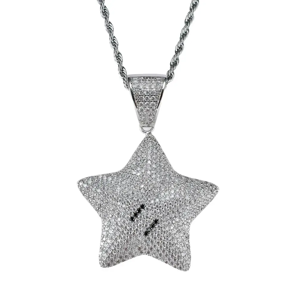 Bling bling хип хоп подвеска с пентаграммой медь микро проложить с камнями из кубического циркония ожерелье ювелирные изделия для мужчин и женщин CN014