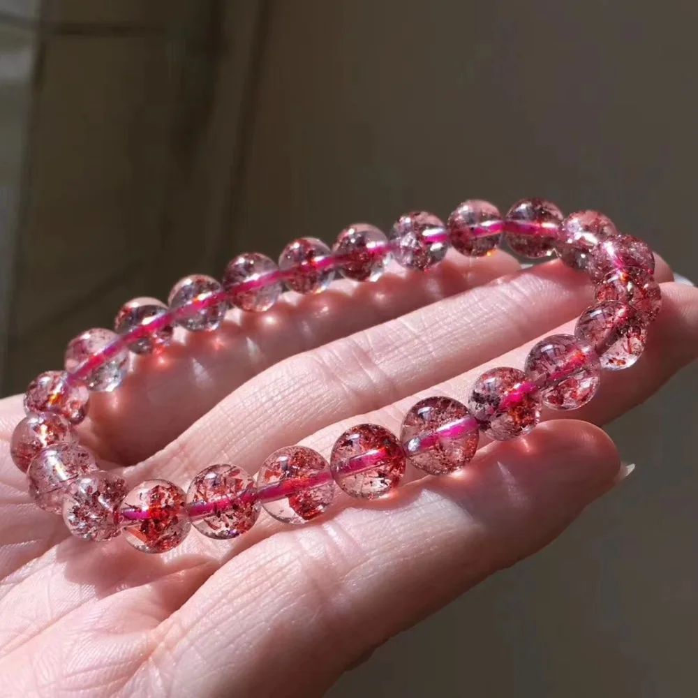 7,5 мм натуральный Lepidocrocite кварцевый кристалл браслет женский красный супер 7 Круглый бисер стрейч драгоценный камень ювелирные изделия сертификат AAAAA