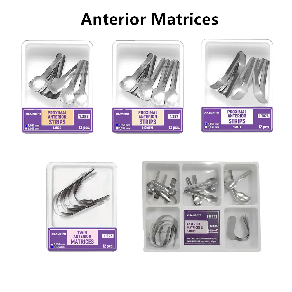 

2Box Twin Anterior Matrices Dental Matrix Bands Sectional Contoured Metal Matrice Stainless Steel Refill Large Medium Small