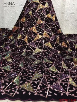 

Anna purple french sequins lace velvet fabric 2020 high quality embroidery african net laces nigerian mesh fabrics 5 yards/piece