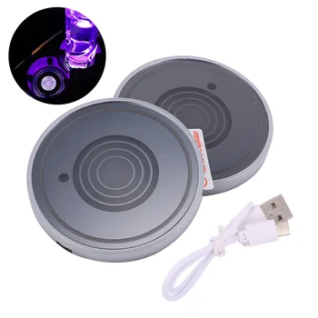

2Pcs Car LED Water Cup Pad Luminescent Water Glass Mat Atmosphere Light (Three Aureole)