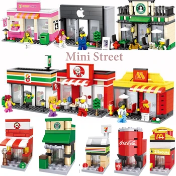 

City Mini Street Cafe Mcdonald 3D Retail Store Miniature Building Block Brick DIY Educational Toys For Children