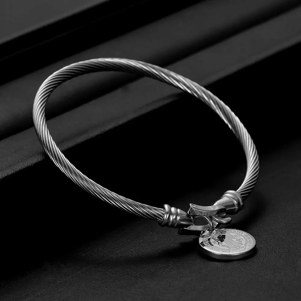 Bracelet Jewelry Stainless Steel Jesus San Benito Wire Bangles Saint Benedict Medals Charm For Women Religious Jewelry Gift