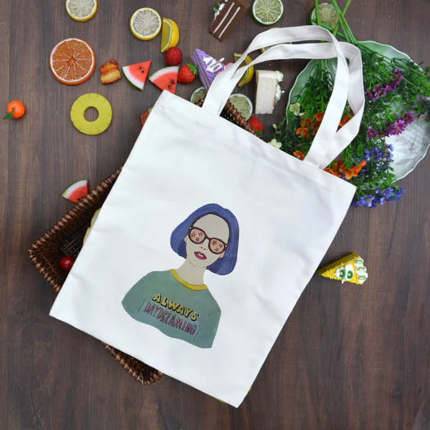 

New Women's Cartoon Printing Canvas Shopping Bags Shoulder Female Cloth Tote Travel Handbags Foldable Shopper Bag