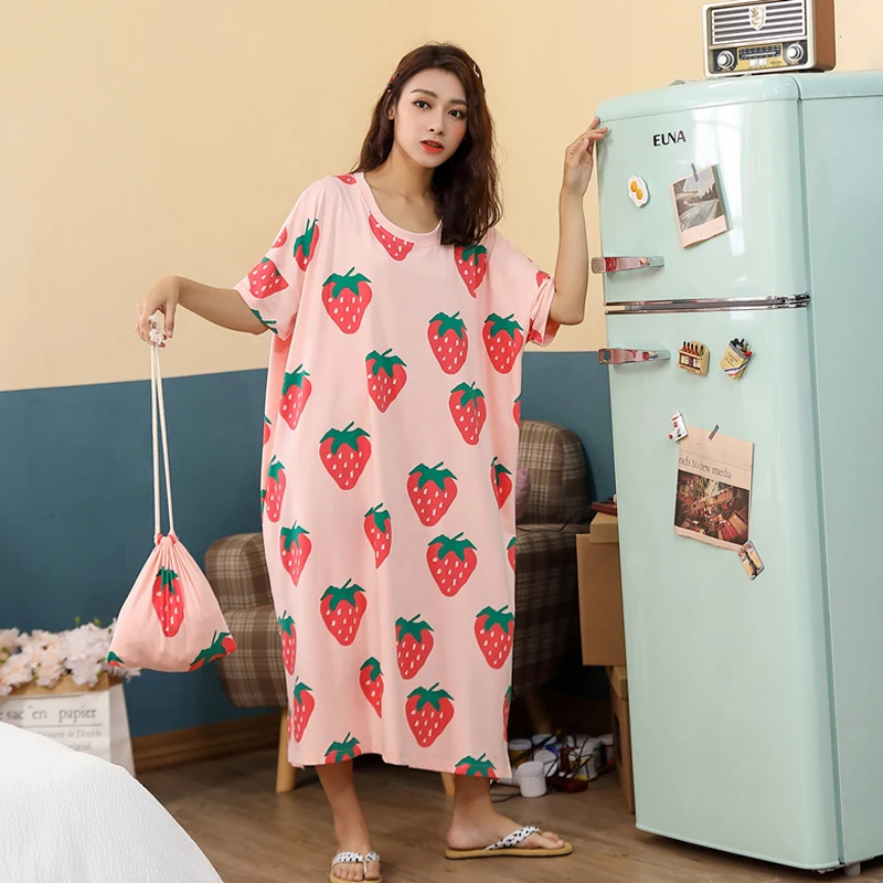 New Arrival Robe Summer Loose Women Cartoon Sleepwear Leisure Short Sleeve Nightgowns Printing Fruits Size M--2XL Nightdress