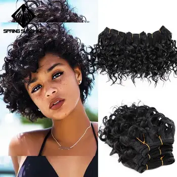 

Spring sunshine Afro Kinky Curly Synthetic Weave Bouncy Jerry Curl Natural Short Hair Welf Bundles Black Hair Weaving 3Pcs/lot