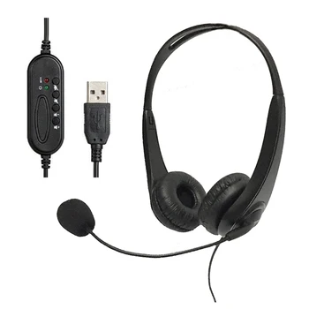 

USB Wired Call Center Headphone for Online Teaching Learning Conference Line Control Noise Reduction Headset with Microphone