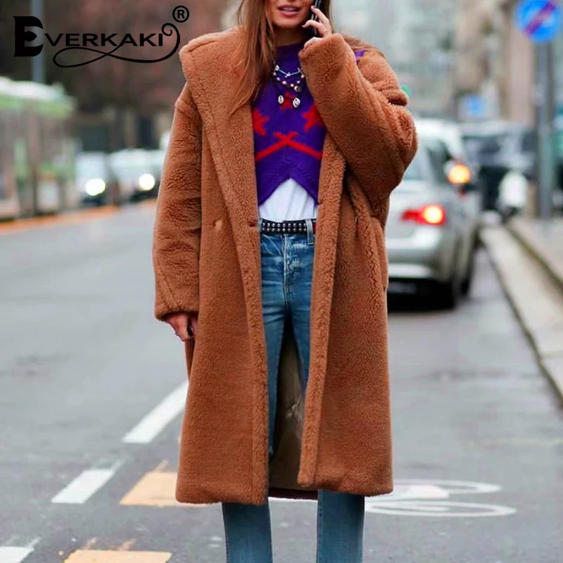 Everkaki Boho зимние куртки из искусственного овечьей шерсти пальто для женщин