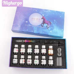 Highergo – stylo en verre, ensemble de stylos en verre arc en ciel, 12 couleurs, paillettes, Kit de calligraphie, pour Art, écriture, dessin, signature, cadeaux, 16 pièces/boîte plume en verre 