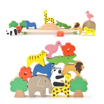 

Wooden Animals Stacking Blocks Balancing Games Playset Toy for Toddlers Ages 3+ 1set