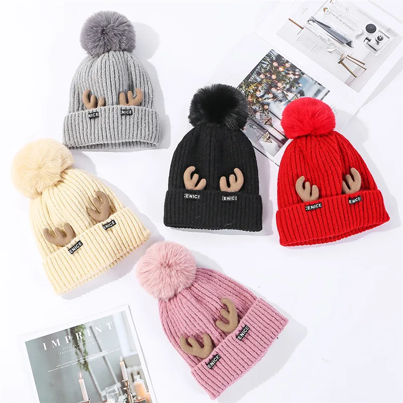 USPOP, новинка, зимние женские шапки skullies, милые вязаные шапки с пряжкой, женские толстые теплые женские шапочки с помпоном, шапки