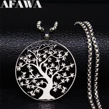 

Tree of Life Stainless Steel Fashion Necklaces Women Statement Necklaces Silver Color Chain Necklace Jewelry bayan kolye N3097