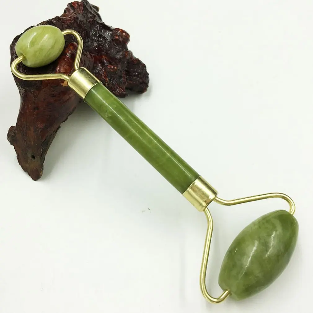 Double Green Emerald Elliptical Roller Massager Eye Neck Health Care Thin Face Jade Roller beauty massager Drop shipping