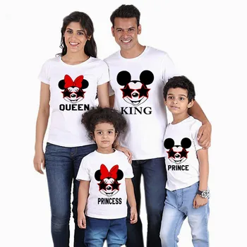 

Mouse King Family Matching Clothes Mommy and Me Clothes Minnie Queen T-Shirt Boys Clothes Mickey Glasses Short Sleeve T-Shirt