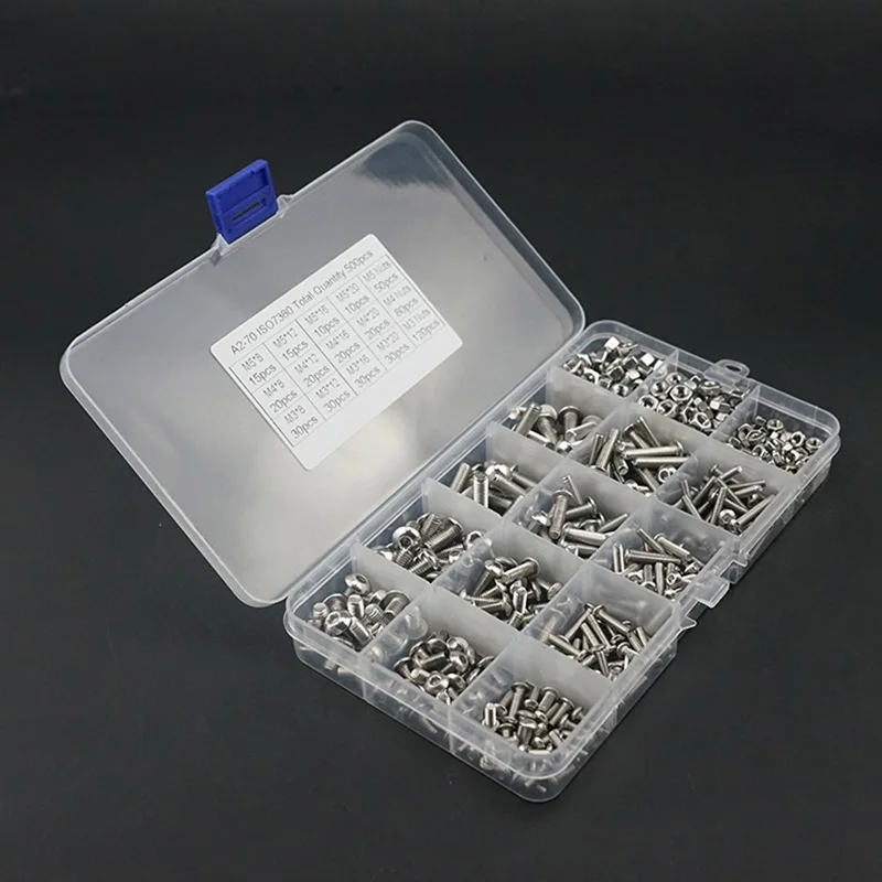 

480Pcs M2-M4 Screws Set With Storage Box Stainless Steel Hex Socket Head Cap Screw Nut Kit PAK55