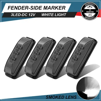 

4PCS Side Marker Lights Smoked 3 LED Side Marker White Fender Truck Tail Light Van 12V Trailer RV LED Trailer Light