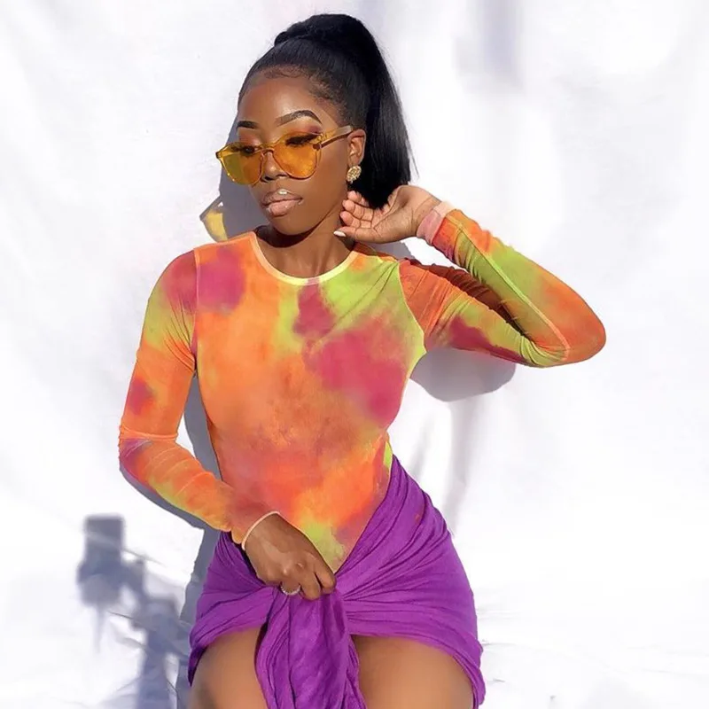 IDress Tie dye Sexy Women Sheer Mesh Bodysuit One Piece Jumpsuit Overalls for Women Combinaison Femme Body Feminino Macacao (7)