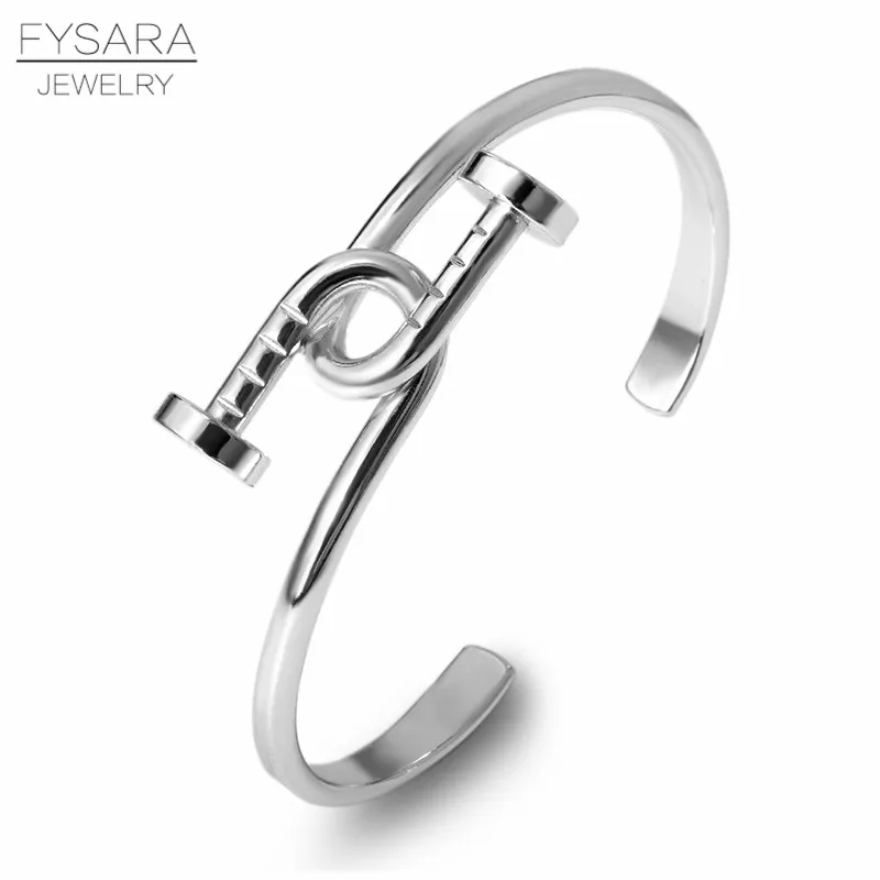 Роскошный Простой Браслет-манжета FYSARA с узлом для ногтей, браслеты из серебра и розового золота, регулируемые Открытые Браслеты для женщин и мужчин, металлический браслет для любимой